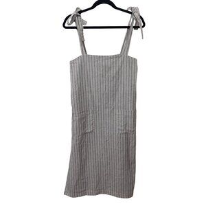 Storia Women Midi Striped Dress Size Small S Gray Tie Shoulder Strap Slits EUC